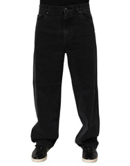Dolce & Gabbana Black Denim Wide Leg Relaxed Fit Pants Jeans
