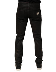 Dolce & Gabbana Dark Brown Tattered Cotton Skinny Denim Jeans