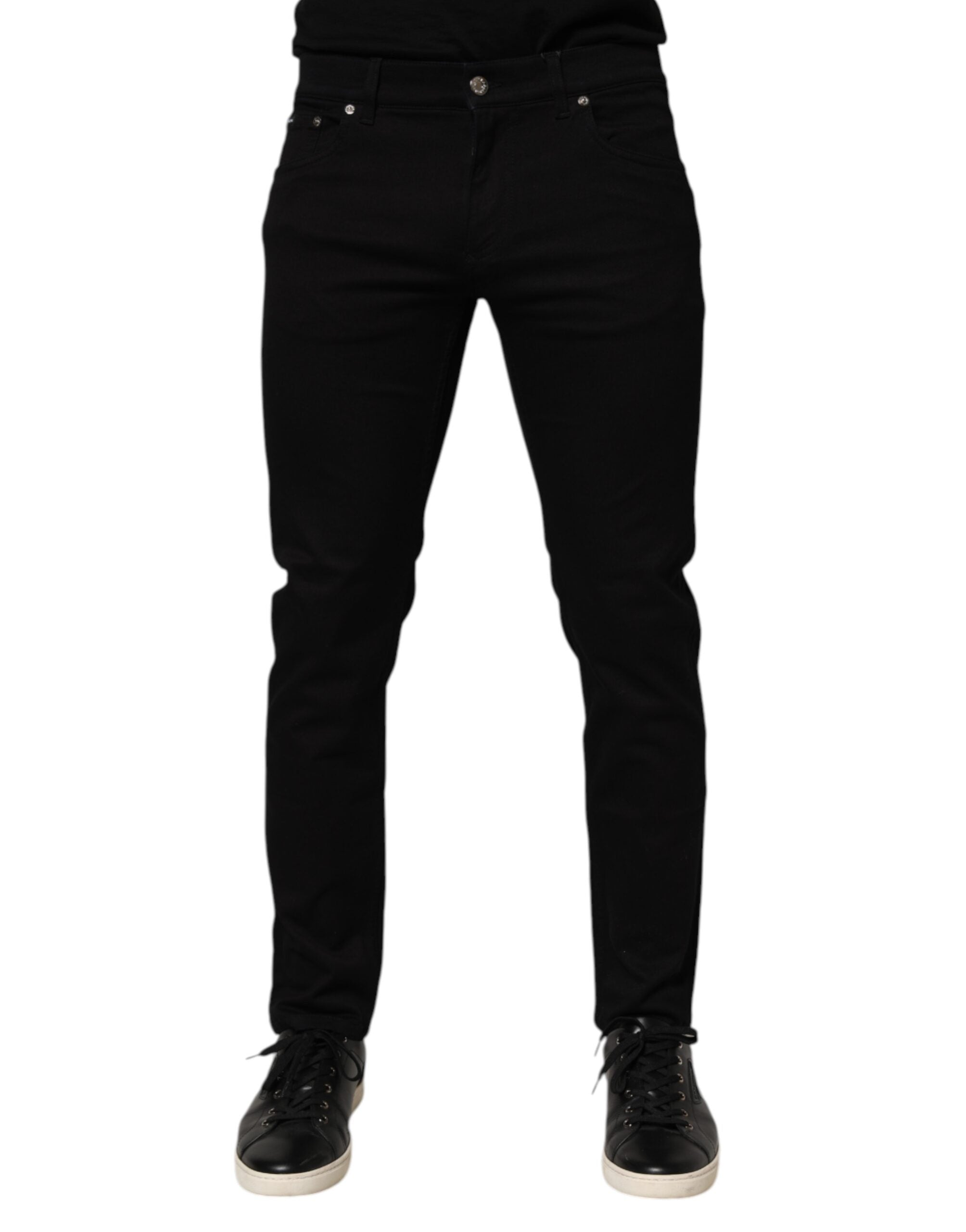 Dolce & Gabbana Black Cotton Blend Skinny Men Trouser Pants