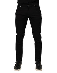 Dolce & Gabbana Black Cotton Blend Skinny Men Trouser Pants