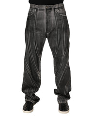 Dolce & Gabbana Black Grey Graphic Print Denim Pants Jeans