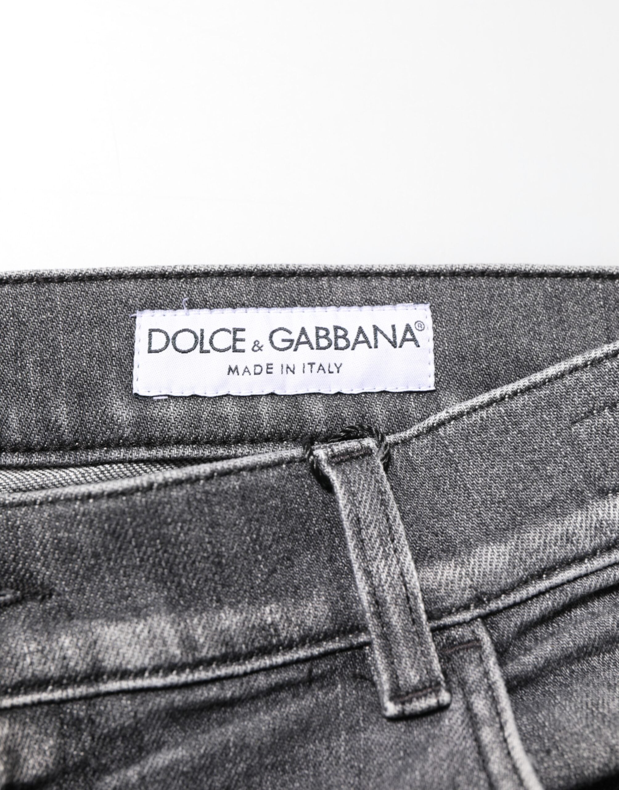 Dolce & Gabbana Grey Cotton Denim Slim Fit Distressed Pants Jeans