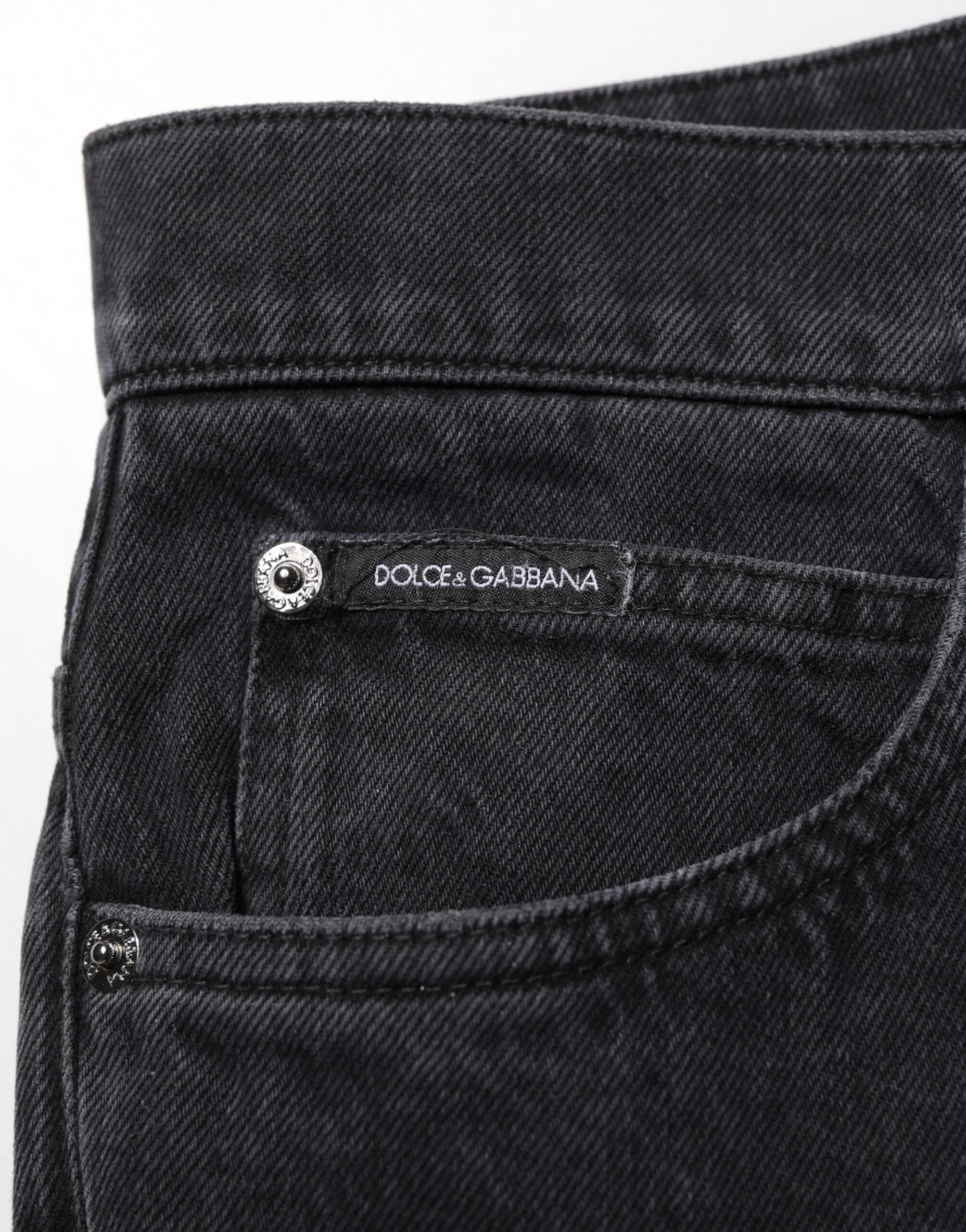 Dolce & Gabbana Black Cotton Logo Men Mid Waist Denim Jeans