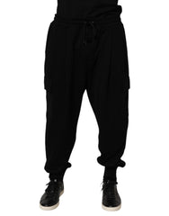 Dolce & Gabbana Black Cotton Blend Cargo Joggers Drawstring Pants