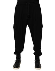 Dolce & Gabbana Black Cotton Blend Cargo Joggers Drawstring Pants