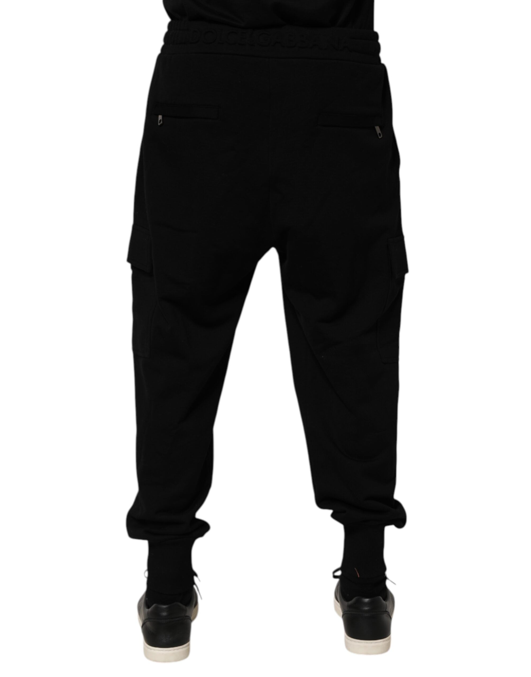 Dolce & Gabbana Black Cotton Blend Cargo Joggers Drawstring Pants
