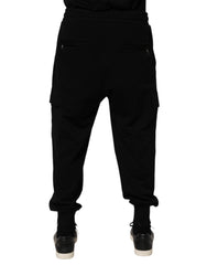 Dolce & Gabbana Black Cotton Blend Cargo Joggers Drawstring Pants