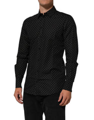 Dolce & Gabbana Black Polka Dot Cotton GOLD Men Formal Dress Shirt