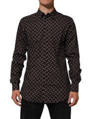 Dolce & Gabbana BrownFloral Collared GOLD Formal Dress Shirt