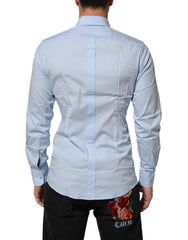 Dolce & Gabbana Light Blue Cotton GOLD Formal Men Dress Shirt