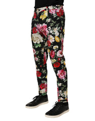 Dolce & Gabbana Black Floral Cotton Dress Formal Trouser Pants