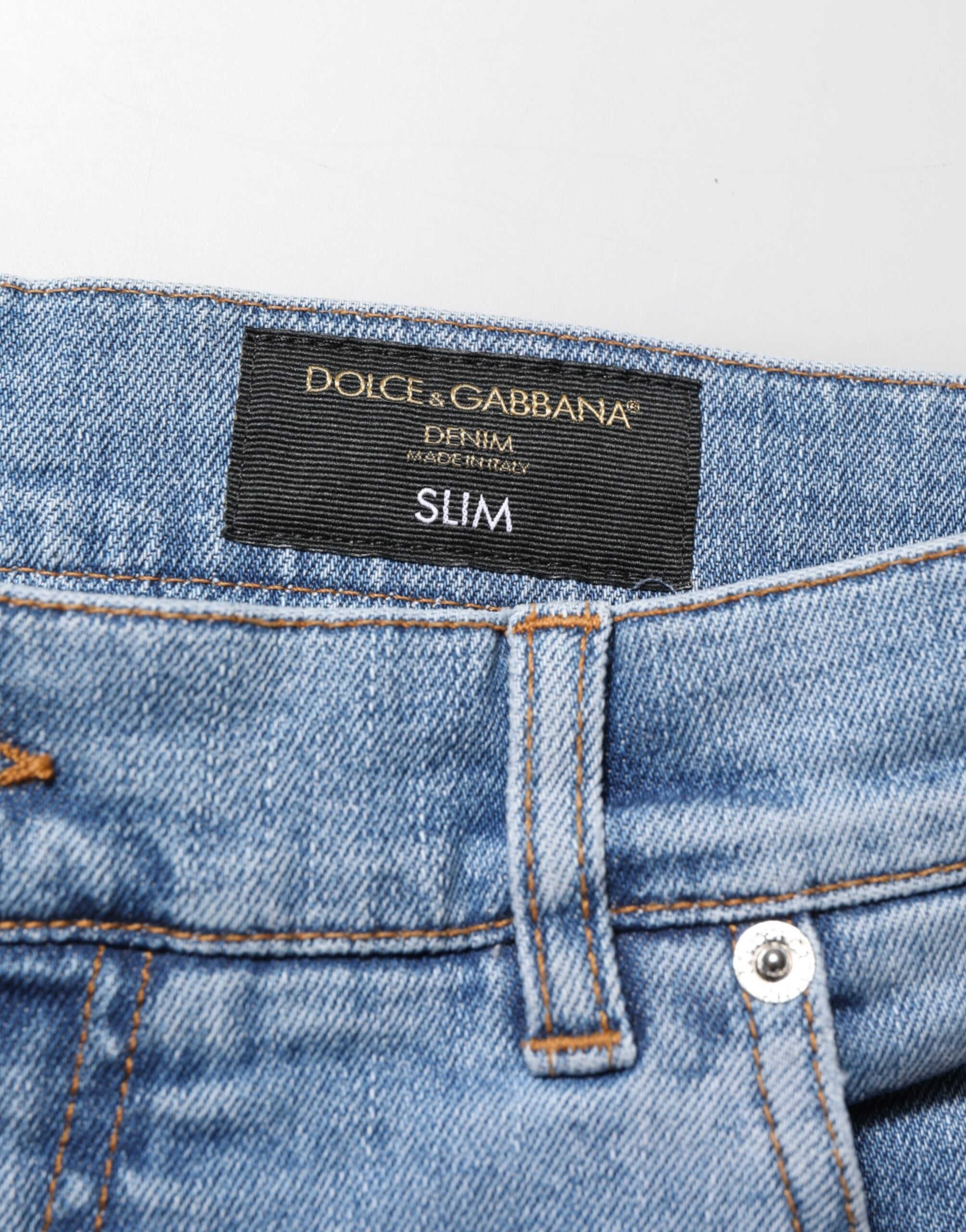 Dolce & Gabbana Blue Tattered Slim Fit Cotton Denim Jeans