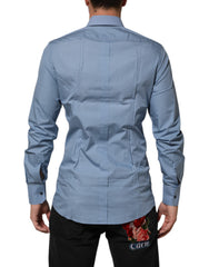 Dolce & Gabbana Blue Cotton Collared GOLD Formal Dress Shirt
