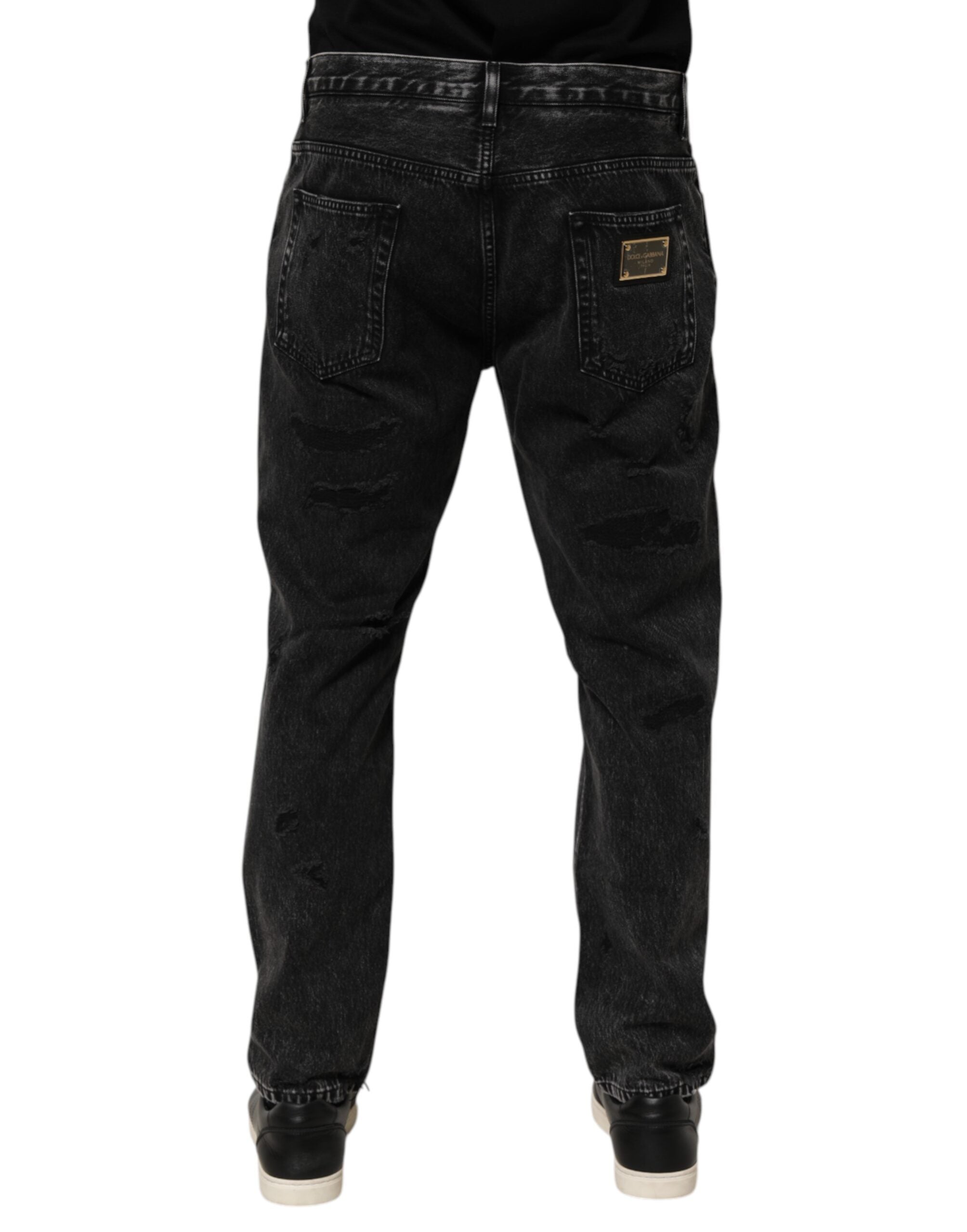 Dolce & Gabbana Black Washed Ripped Loose Cotton Denim Jeans