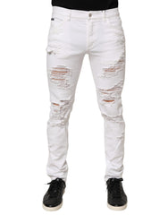 Dolce & Gabbana White Distressed Ripped Denim Trouser Jeans