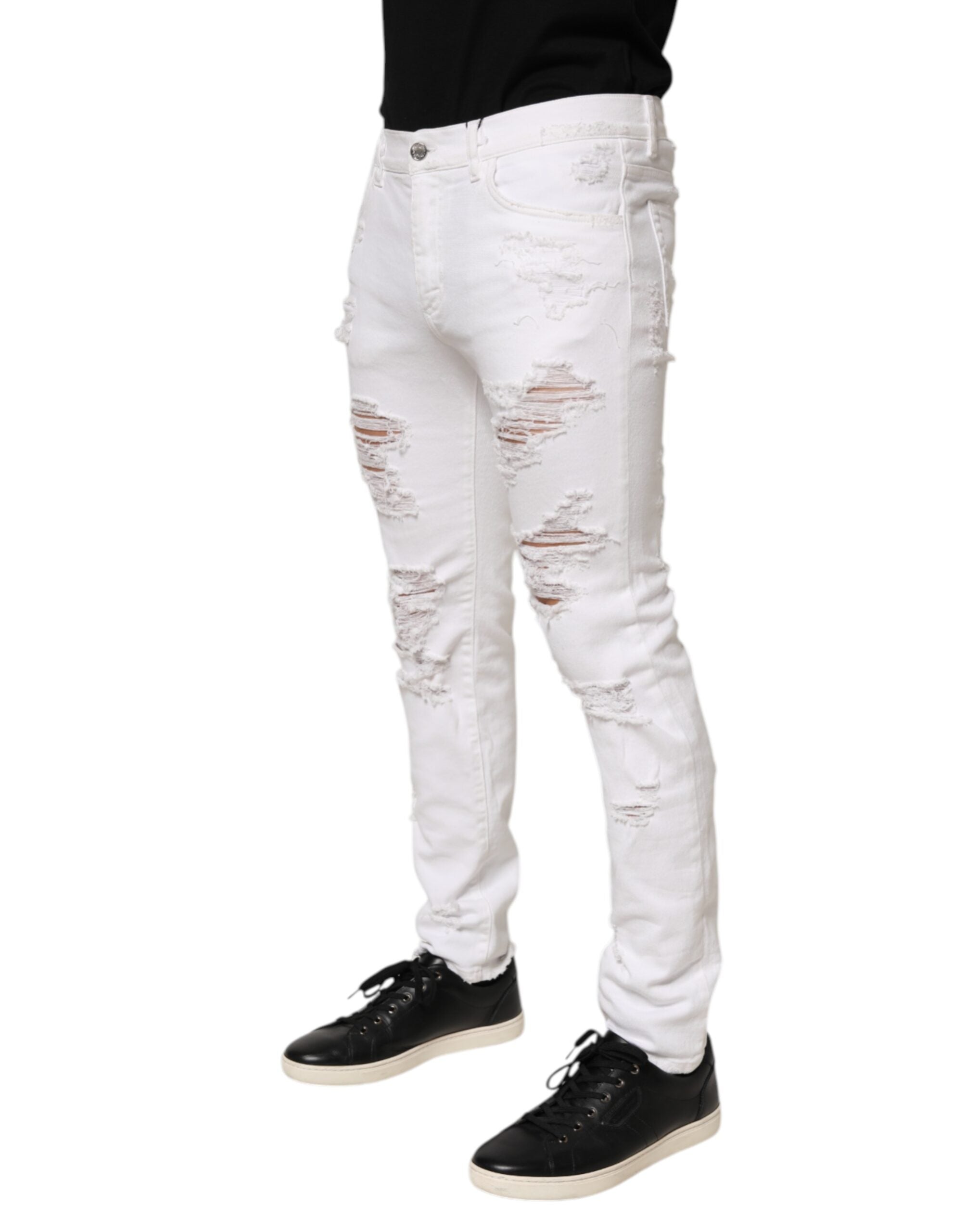 Dolce & Gabbana White Distressed Ripped Denim Trouser Jeans