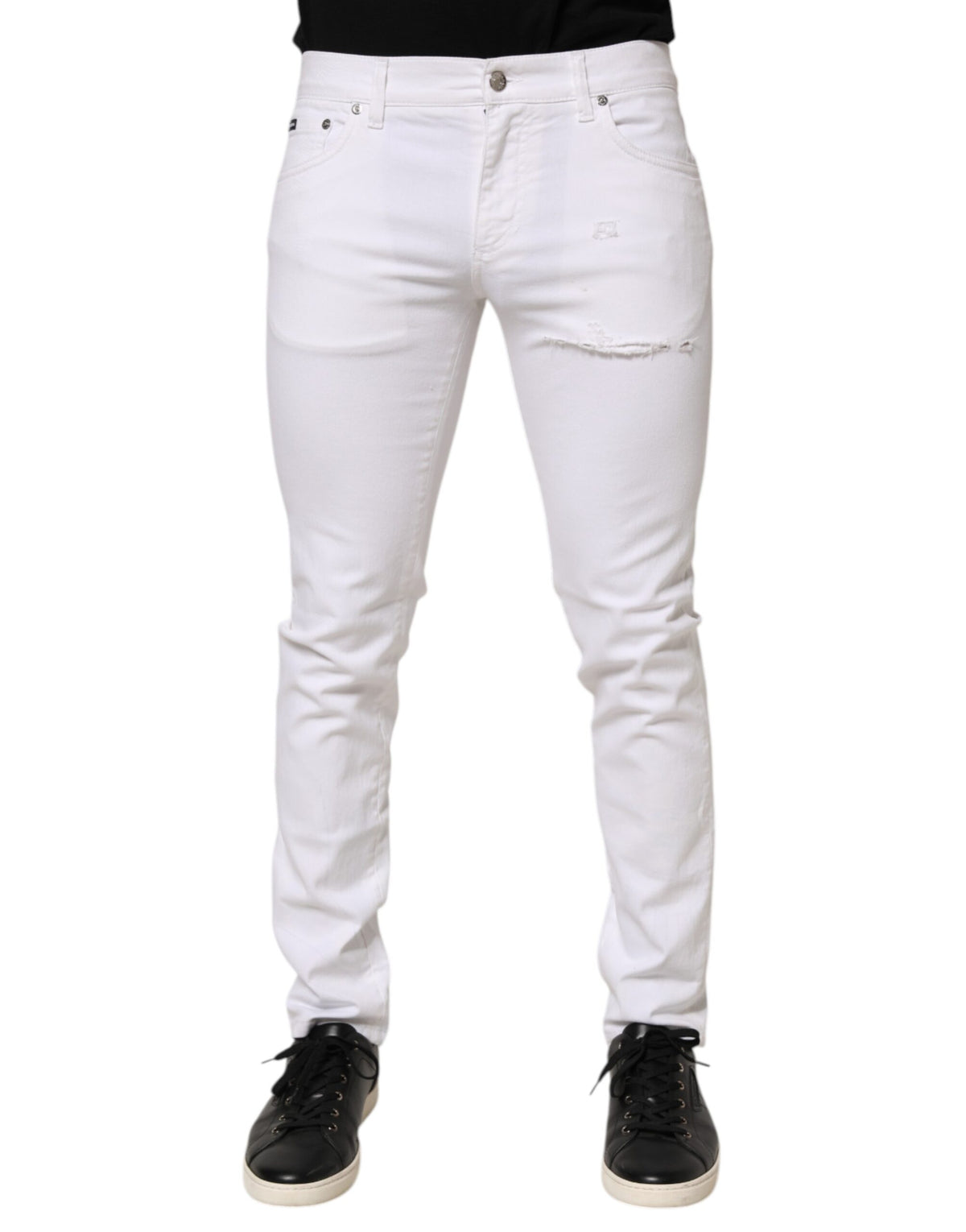 Dolce & Gabbana White Ripped Cotton Skinny Men Denim Jeans