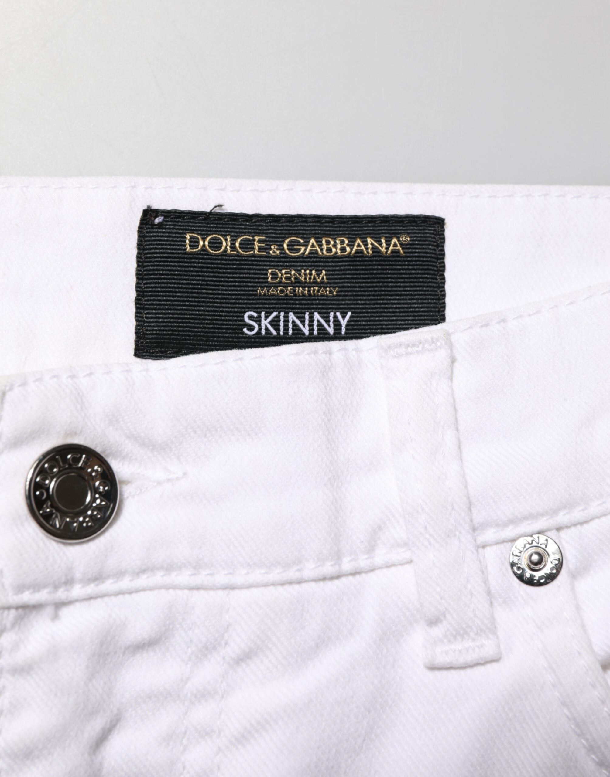 Dolce & Gabbana White Ripped Cotton Skinny Men Denim Jeans