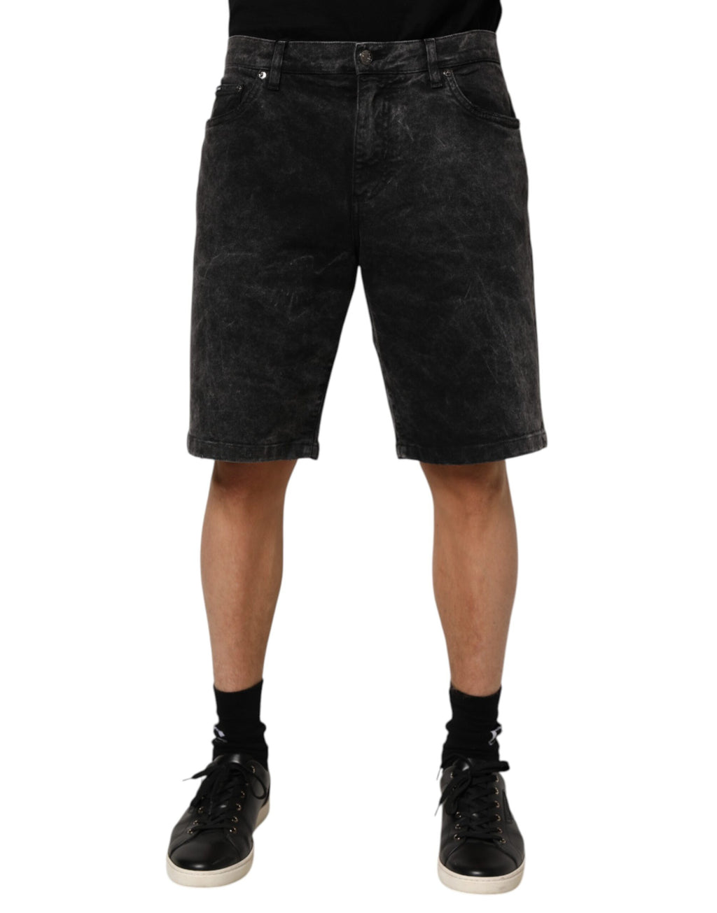 Svarte bomulls-bermudashorts for menn med medium midje