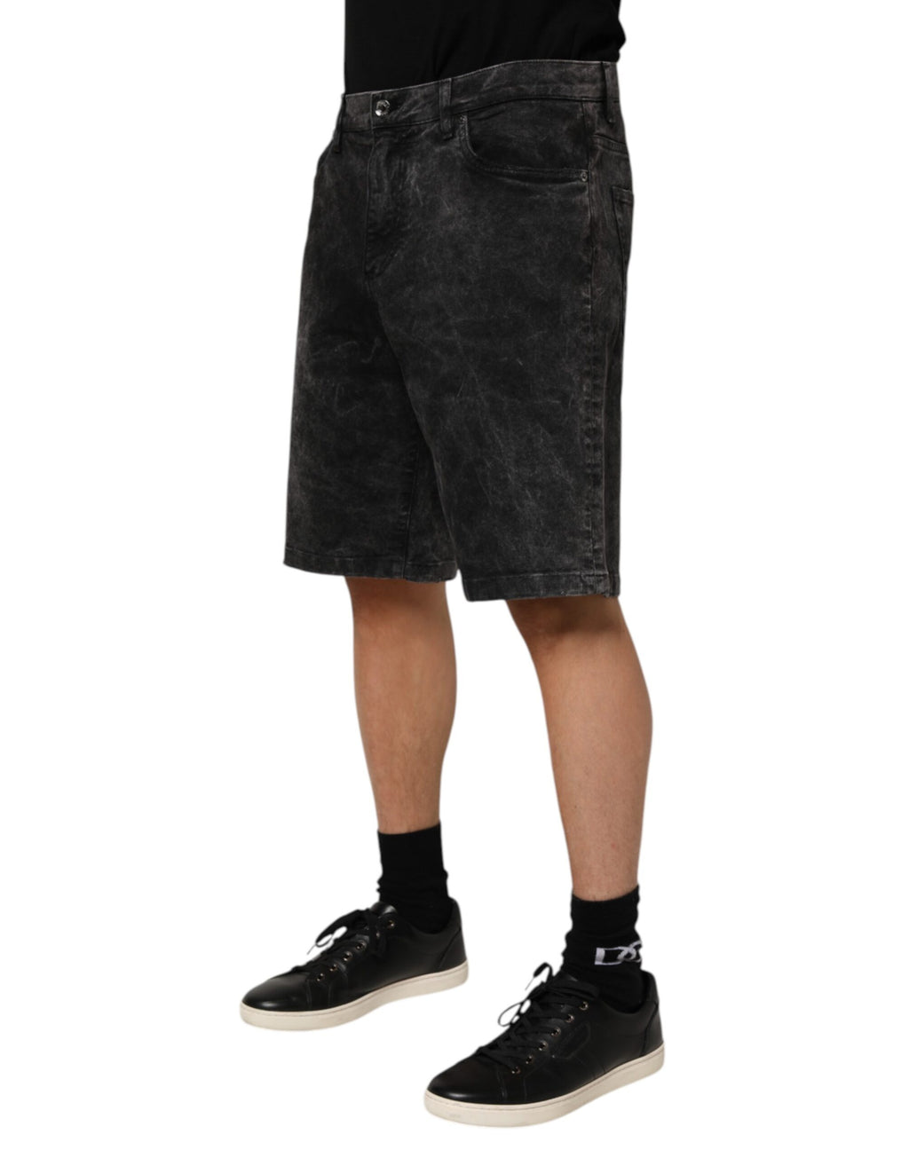 Svarte bomulls-bermudashorts for menn med medium midje