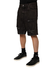 Dolce & Gabbana Black Cotton Tattered Denim Men Bermuda Short