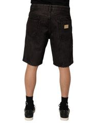 Dolce & Gabbana Black Cotton Tattered Denim Men Bermuda Short
