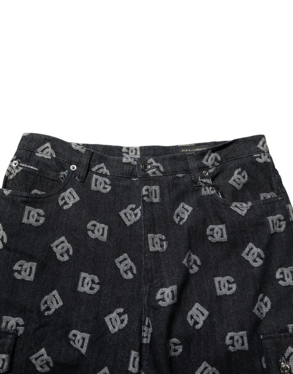 Svarta Monogram Denim Cargo Herr Bermudashorts