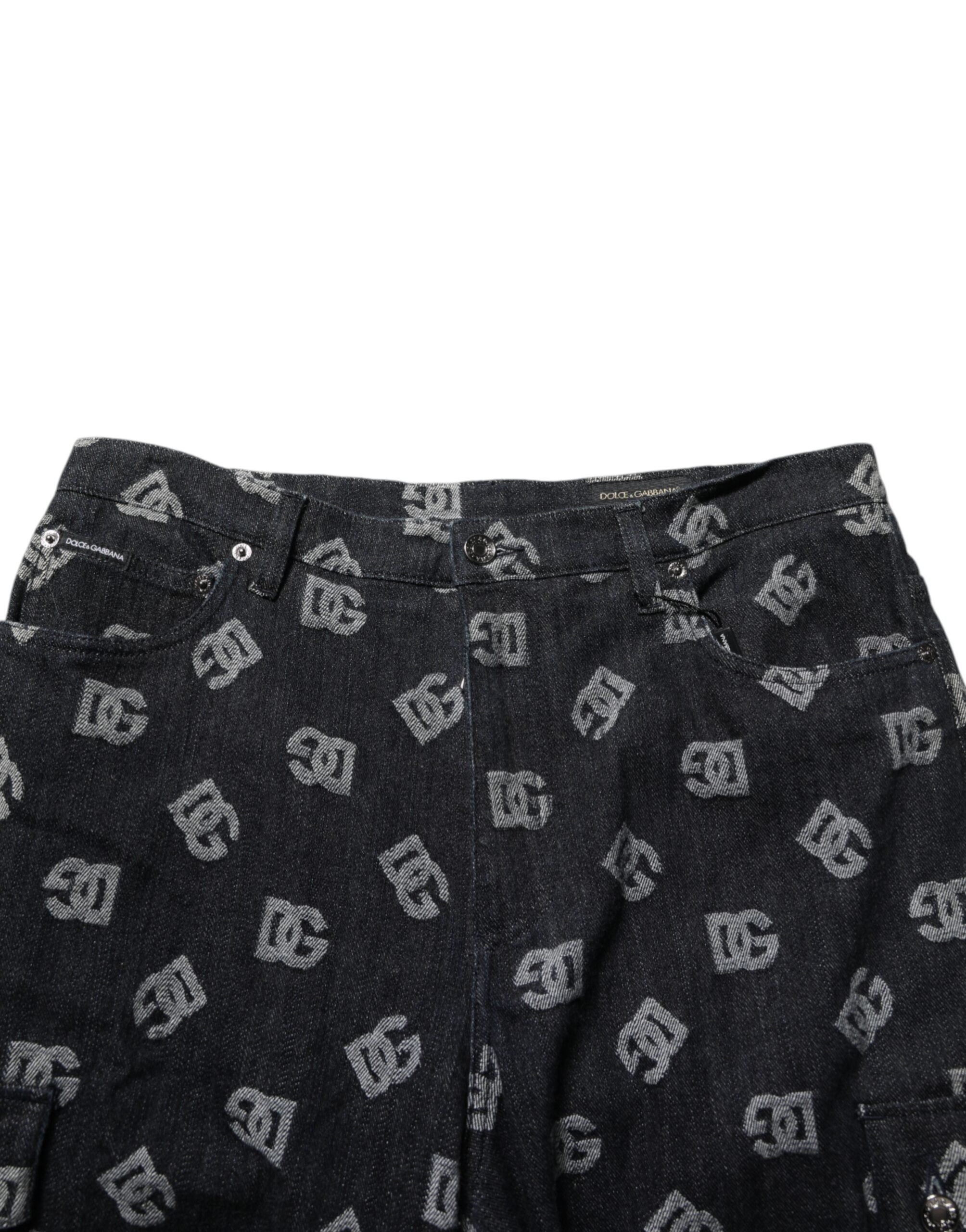 Svarta Monogram Denim Cargo Herr Bermudashorts