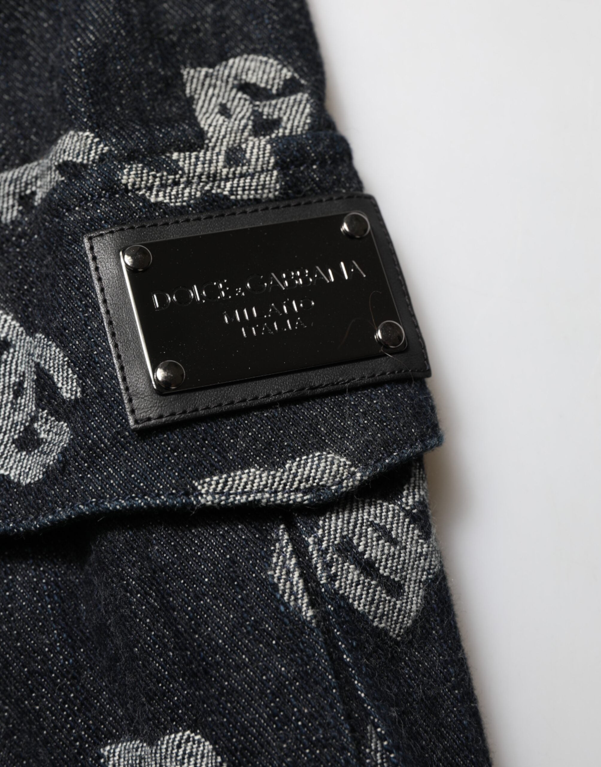 Svarta Monogram Denim Cargo Herr Bermudashorts