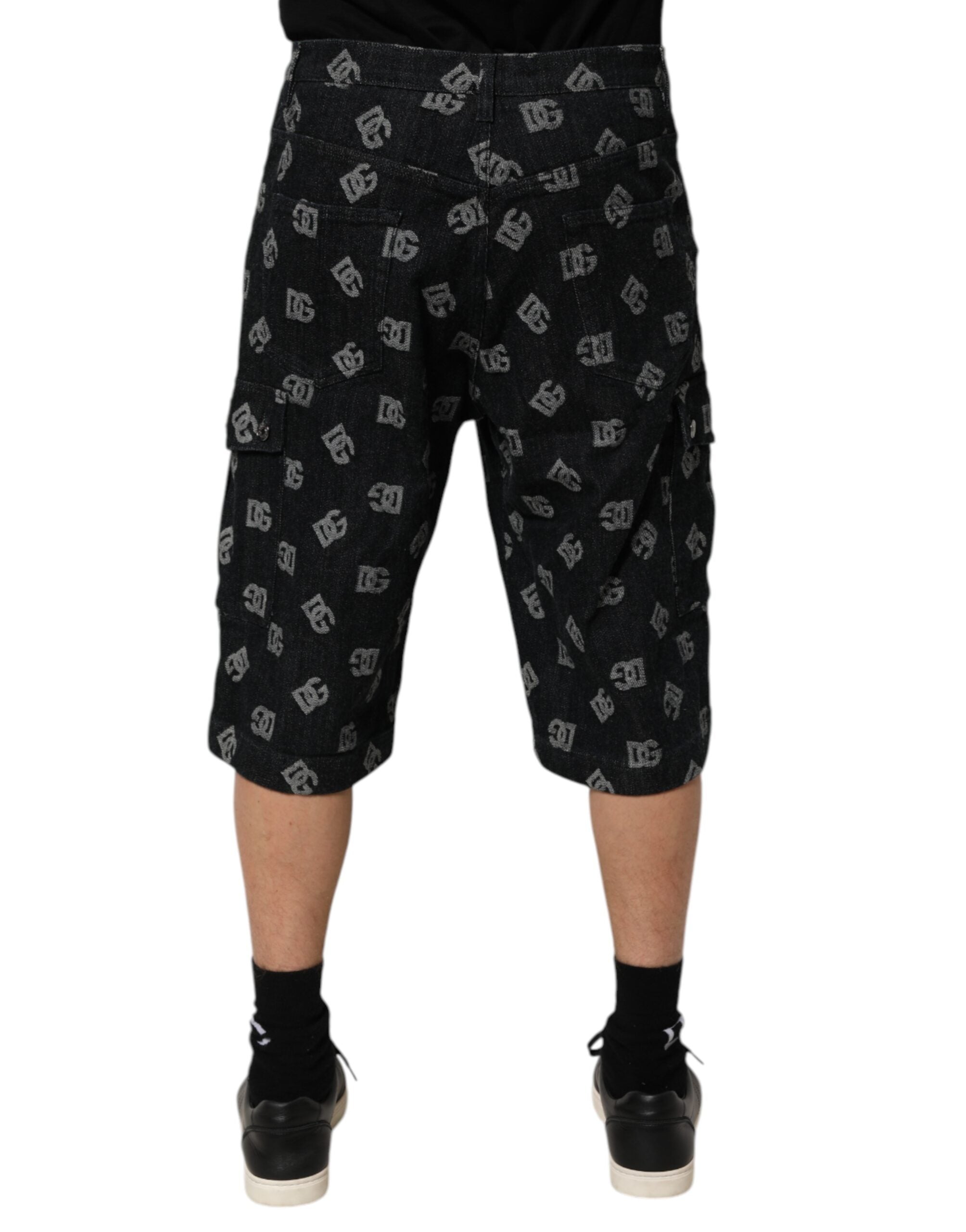 Svarta Monogram Denim Cargo Herr Bermudashorts
