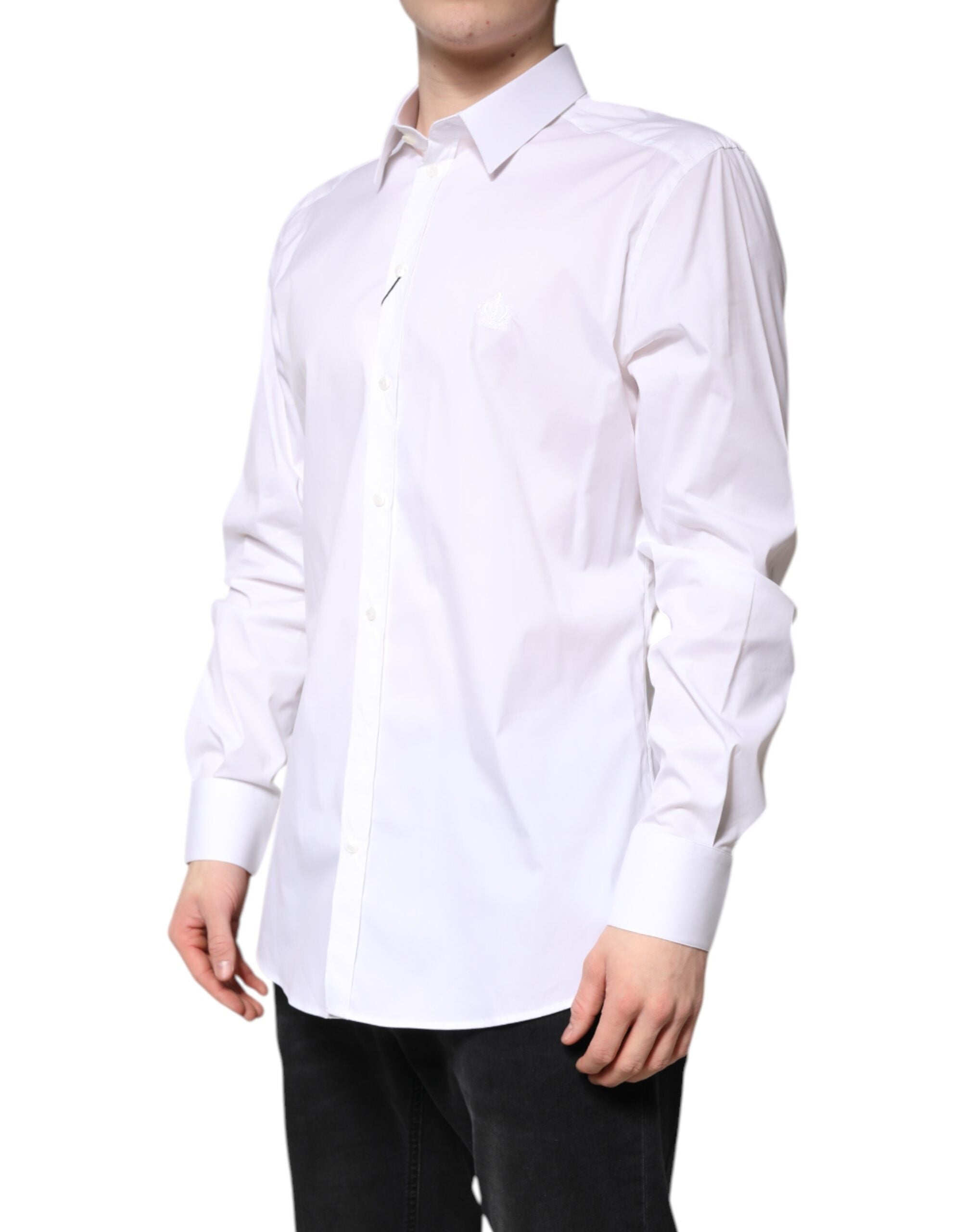 Dolce & Gabbana White Cotton Collared GOLD FormalDress Shirt