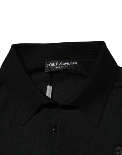 Dolce & Gabbana Black Logo Patch Collared Pullover Sweater