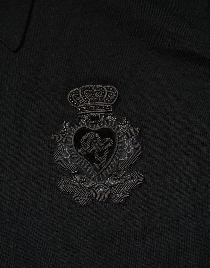 Dolce & Gabbana Black Logo Patch Collared Pullover Sweater