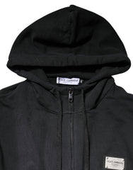 Dolce & Gabbana Black Logo FullZip Hooded Sweatshirt Sweater