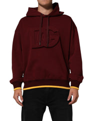 Dolce & Gabbana Maroon Embossed Logo Hooded Sweatshirt Sweater