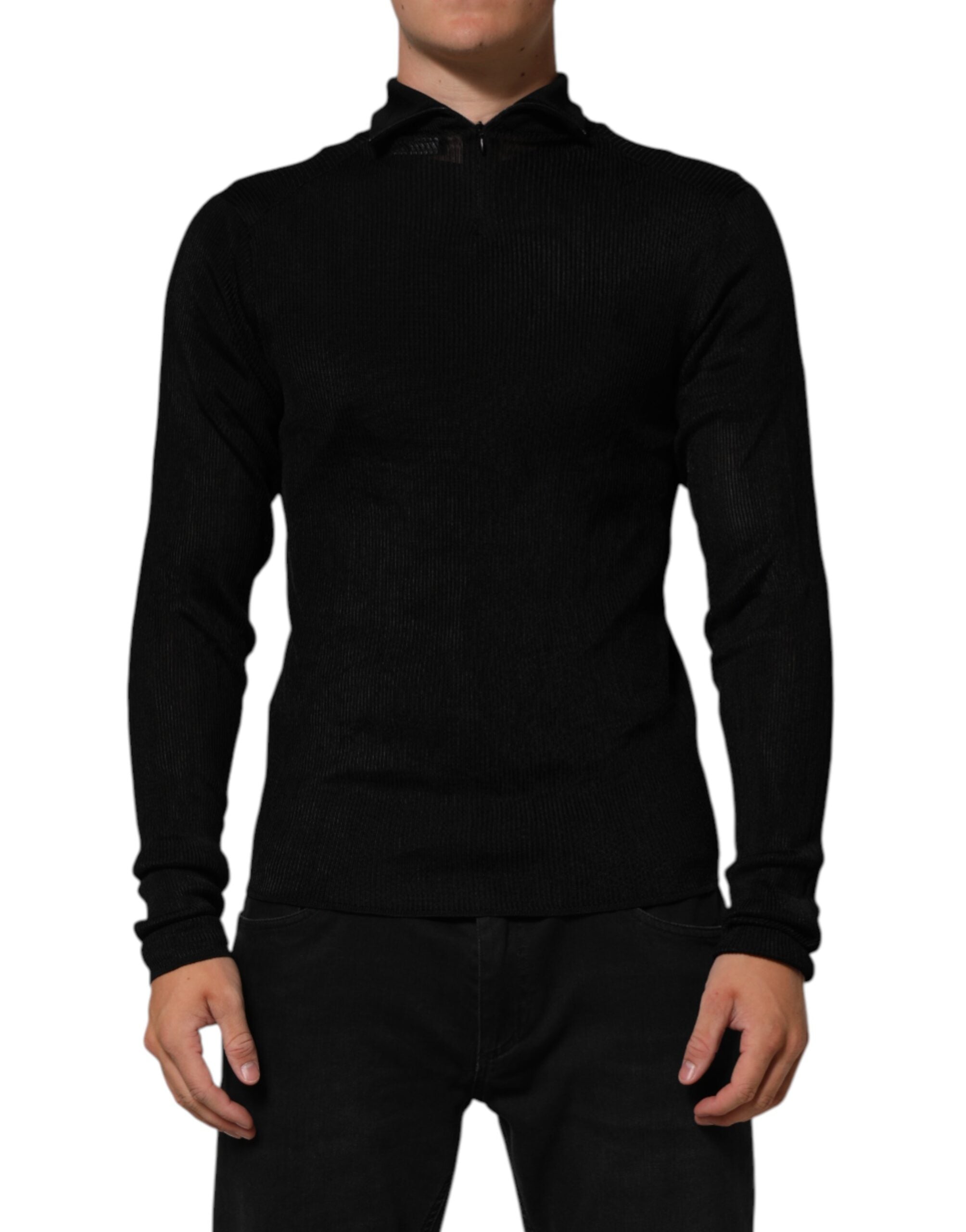 Dolce & Gabbana Black Viscose Turtle Neck Pullover Sweater