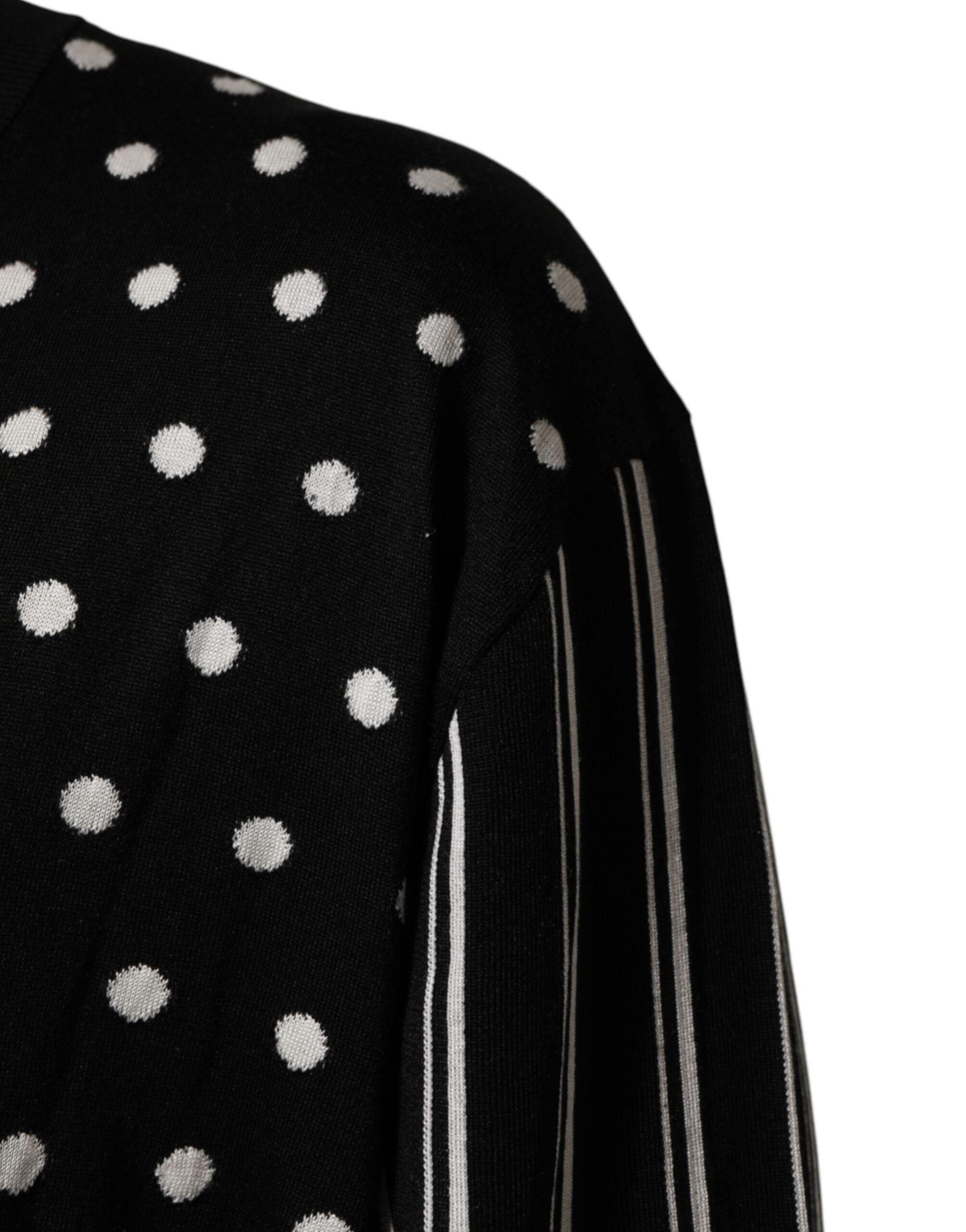 Dolce & Gabbana Black White Stripe Polka V-Neck Pullover Sweater