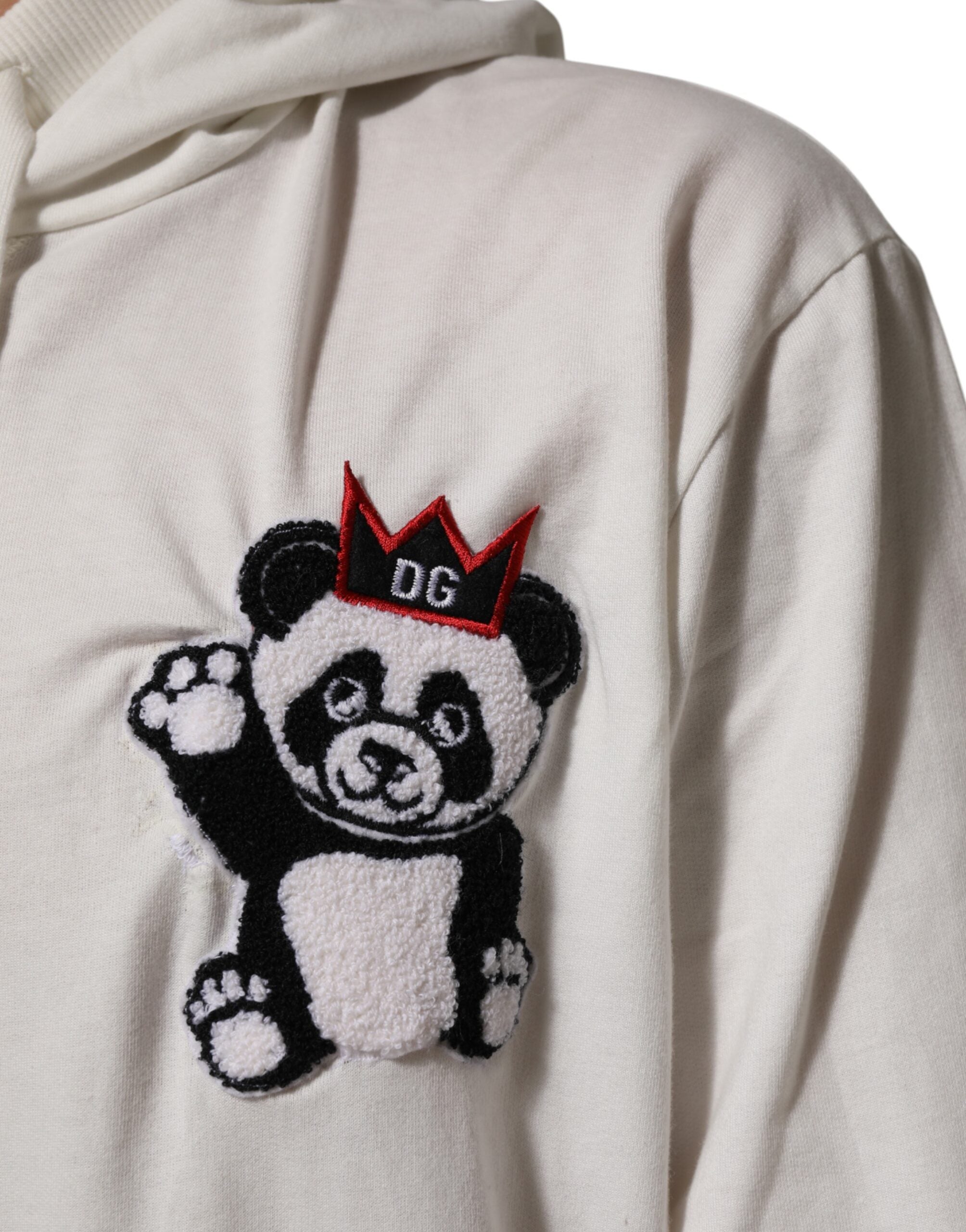 Dolce & Gabbana Off White Cotton Panda Hooded Sweatshirt Sweater