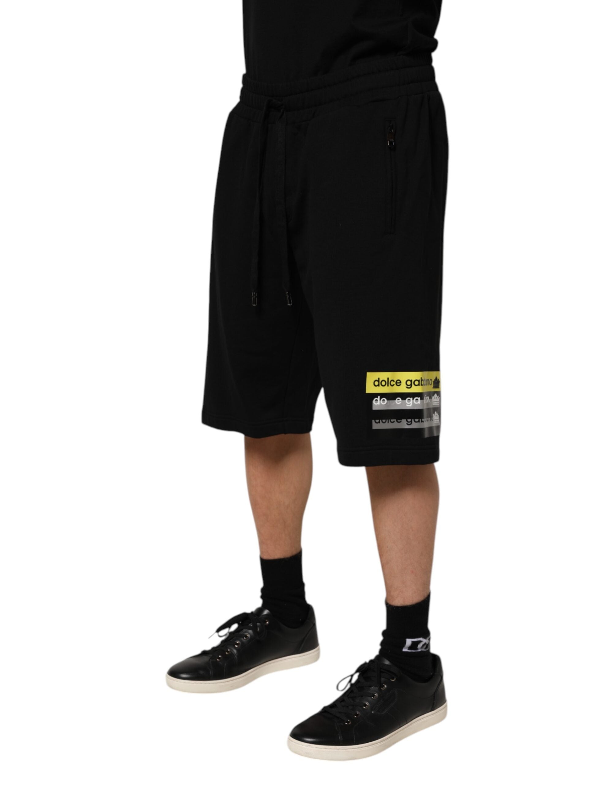 Svarta bomullsbermudashorts med medelhög midja, casual