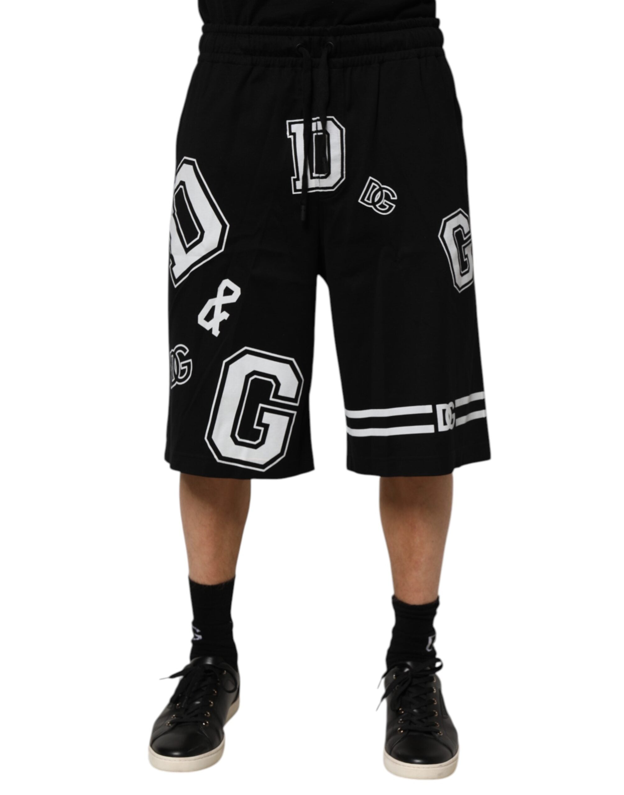Svarta, logotyptryckta bomullsbermudashorts för casualbruk