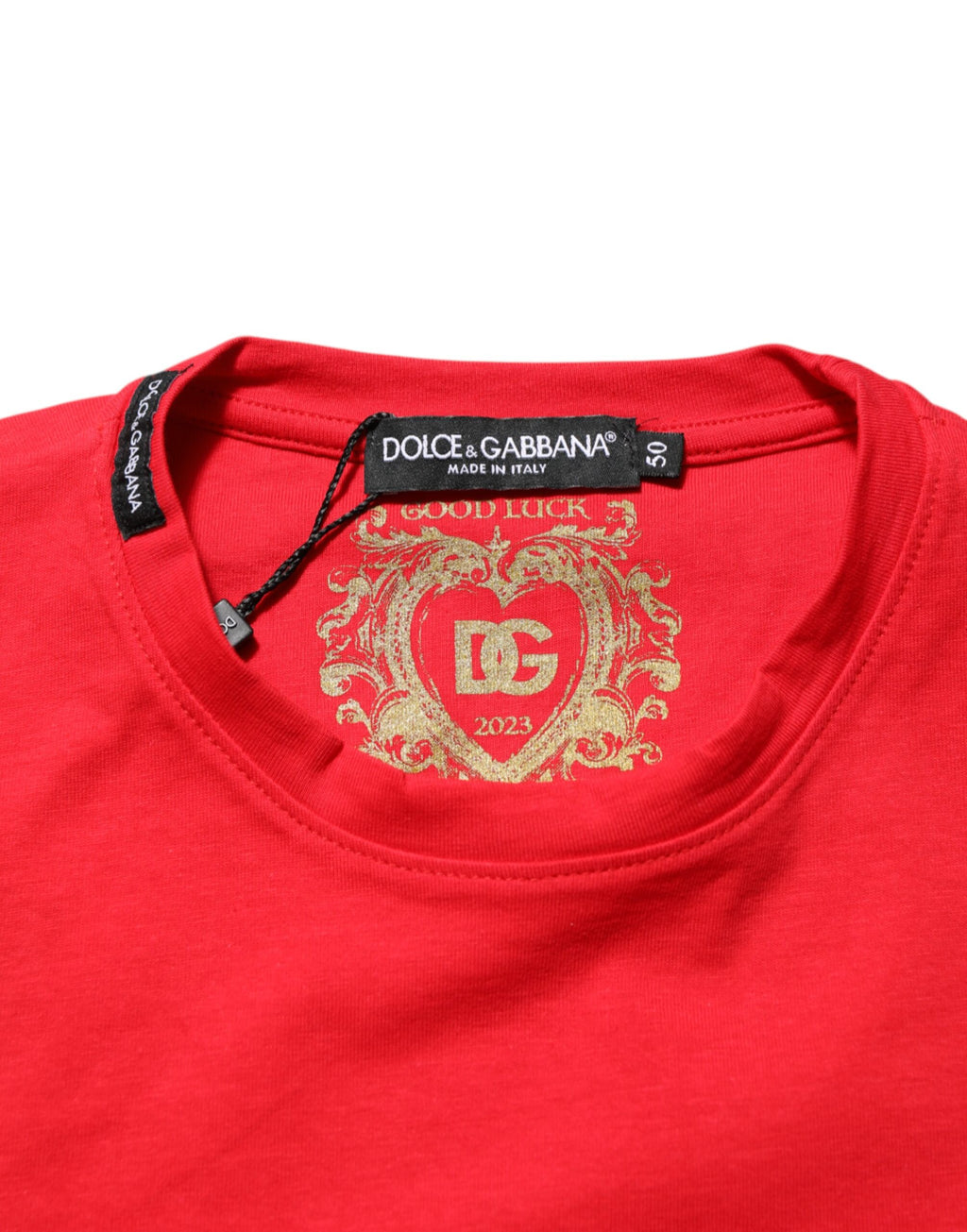 Röd Goodluck 2023 bomulls-t-shirt med rund hals