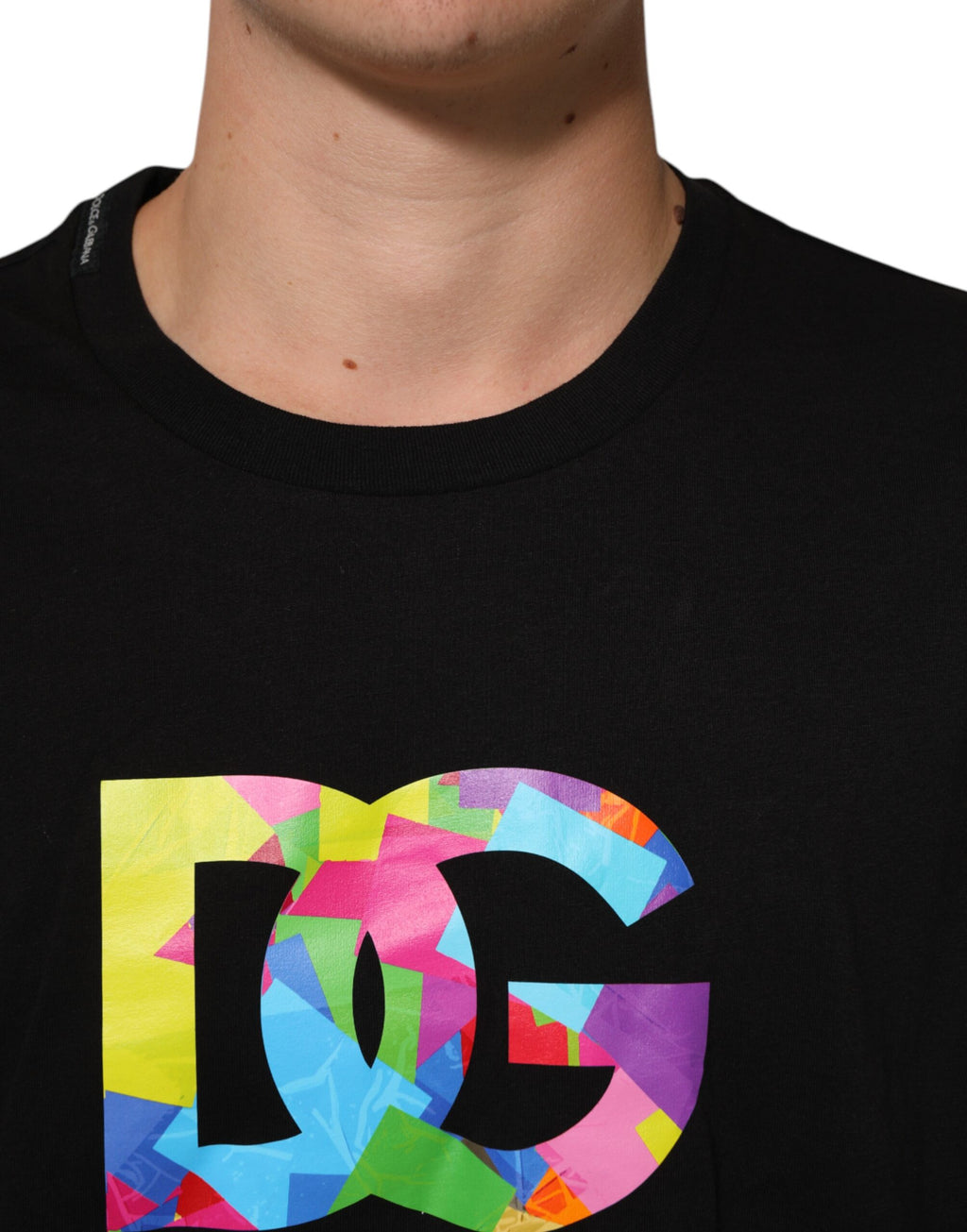 Svart logotyptryckt bomulls-t-shirt för män med rund hals