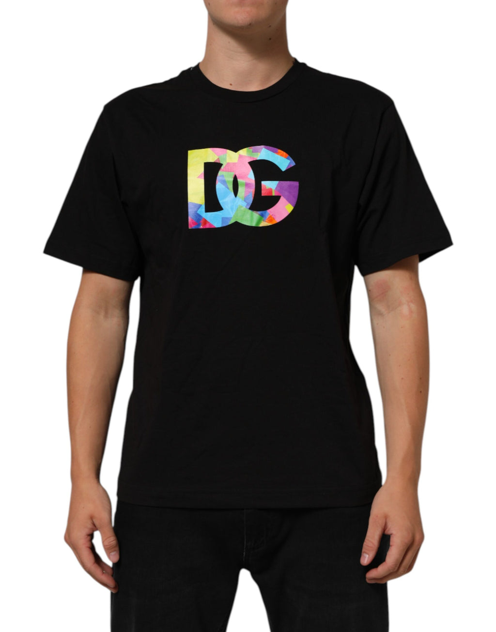 Svart t-shirt med rund hals och logotyptryck i bomull