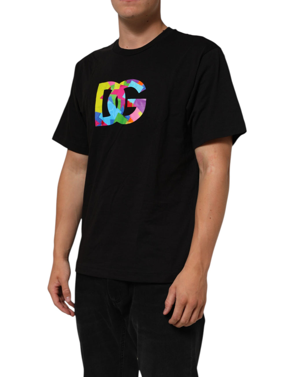 Svart t-shirt med rund hals och logotyptryck i bomull