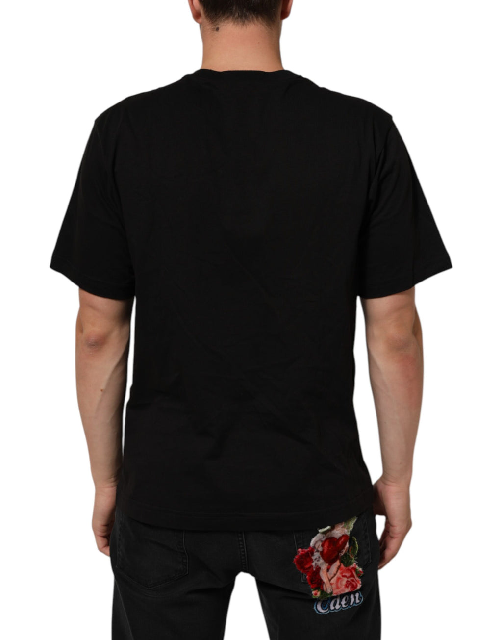 Svart t-shirt med rund hals och logotyptryck i bomull