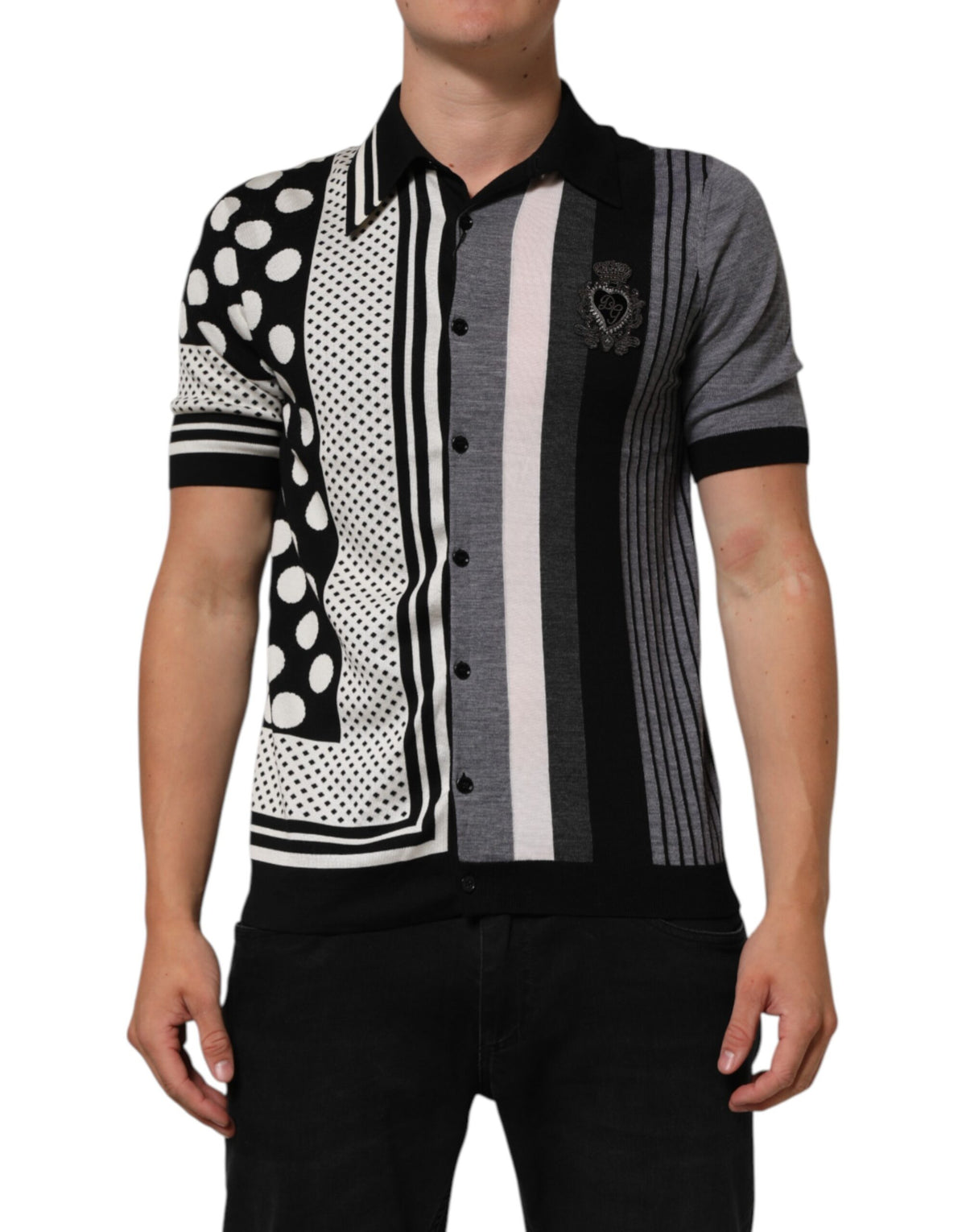 Dolce & Gabbana Black White Polka Dot Collared Polo T-shirt