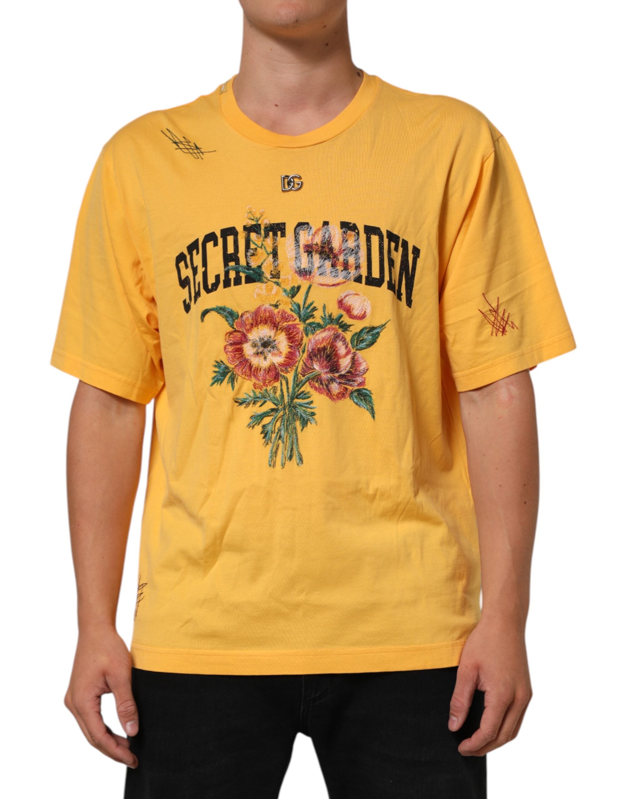 Gul Secret Graden Blomsterprintet bomulls-T-skjorte med rund hals