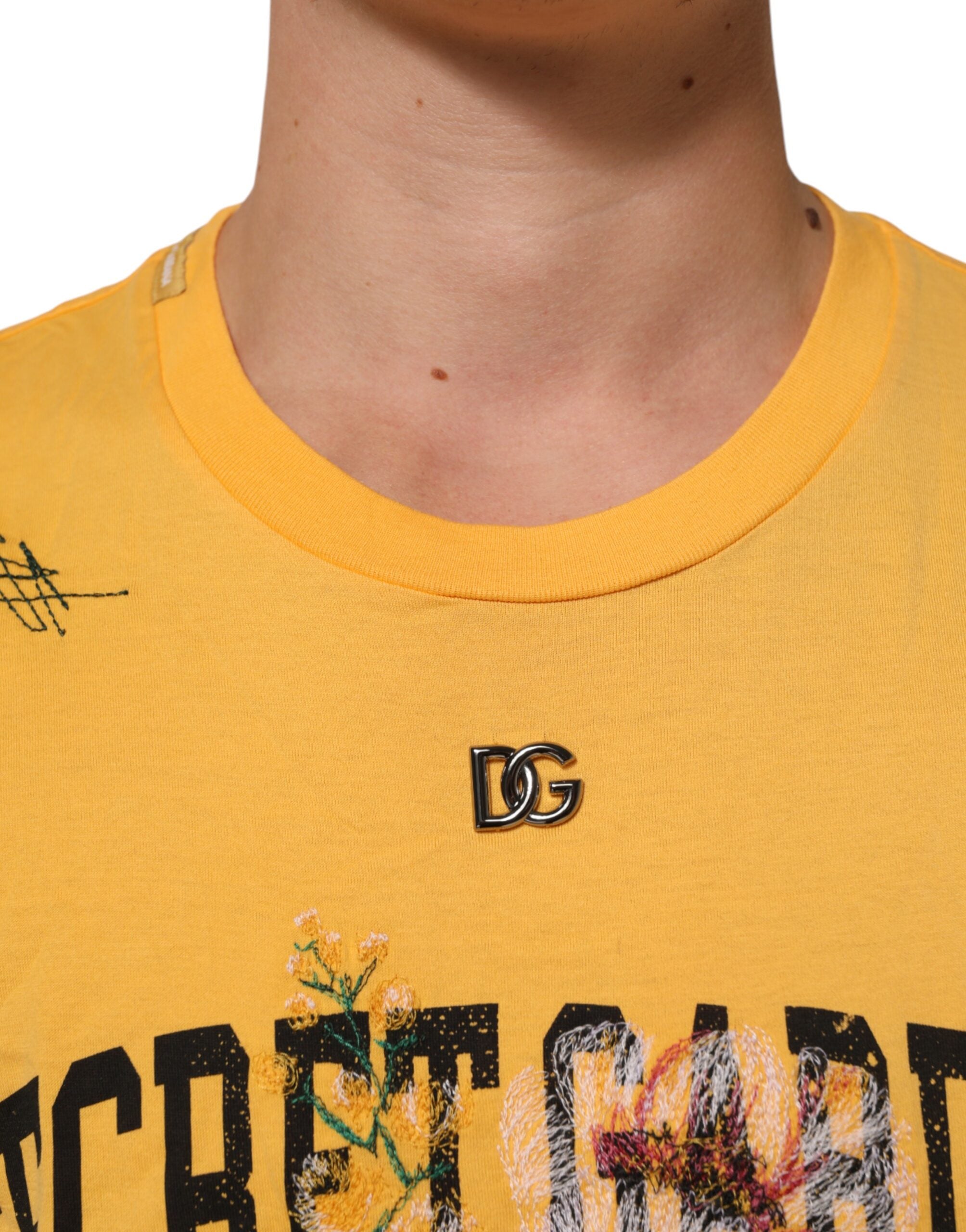 Gul Secret Graden Blomsterprintet bomulls-T-skjorte med rund hals
