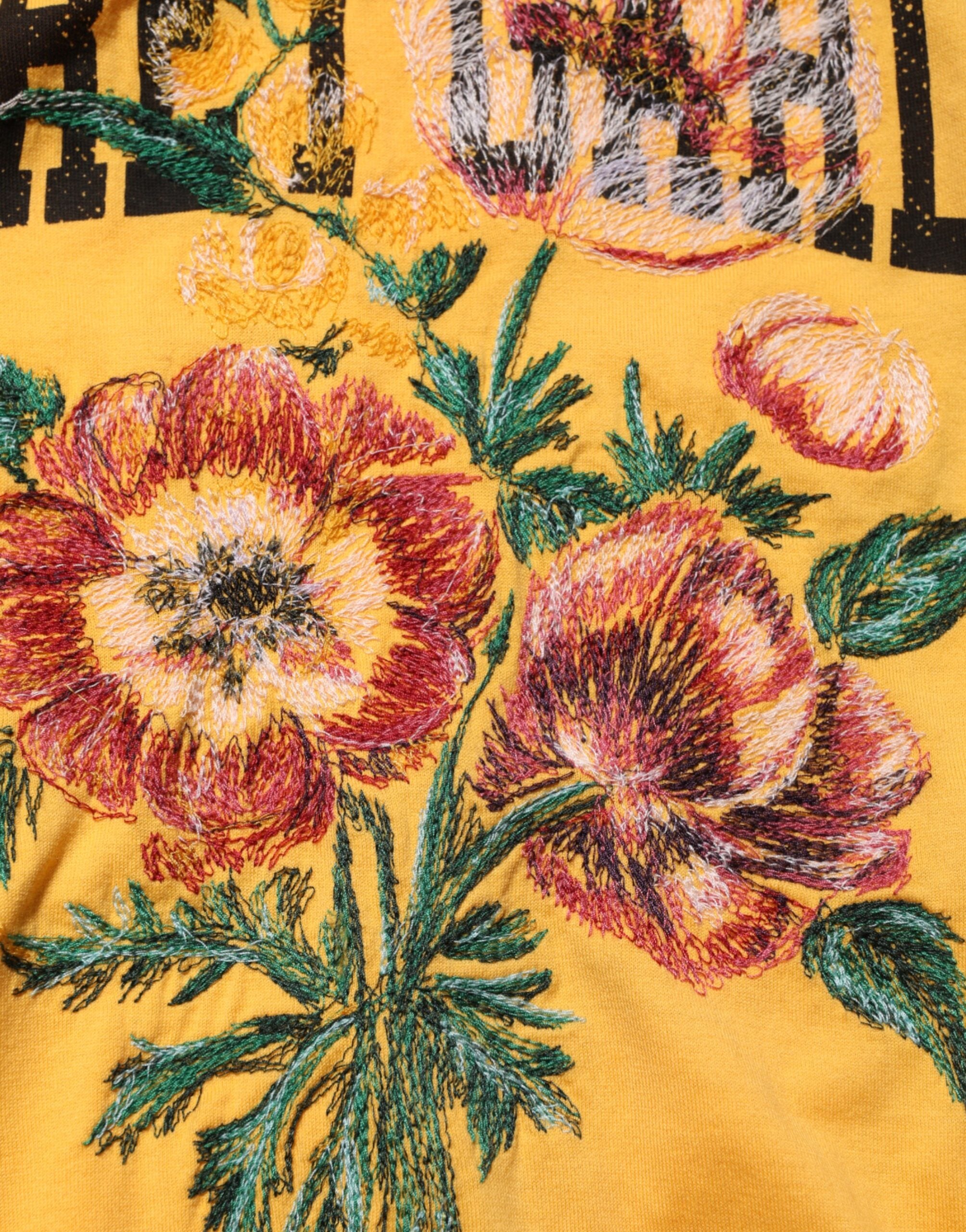 Gul Secret Graden Blomsterprintet bomulls-T-skjorte med rund hals