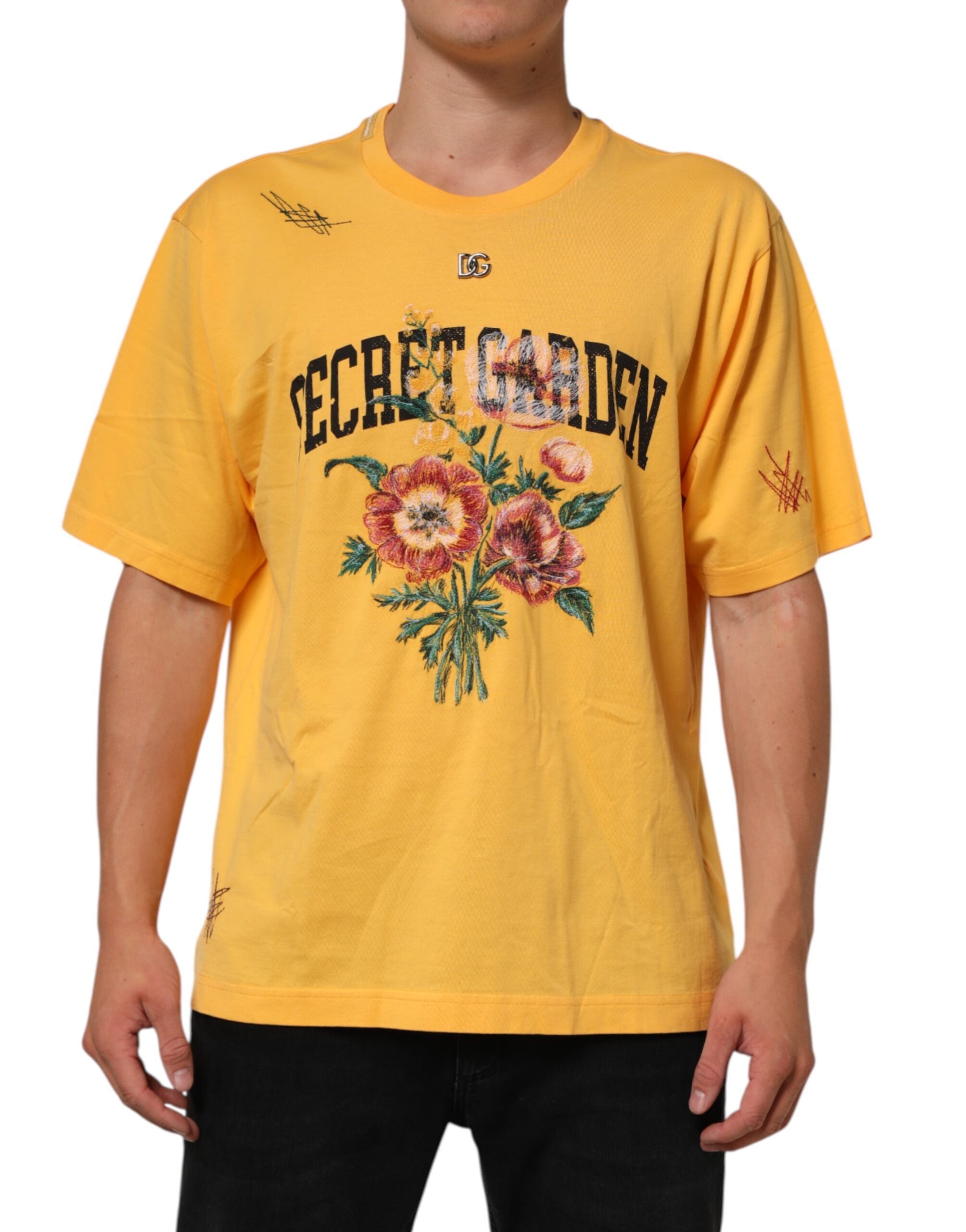 Gul Secret Graden Blomsterprintet bomulls-T-skjorte med rund hals